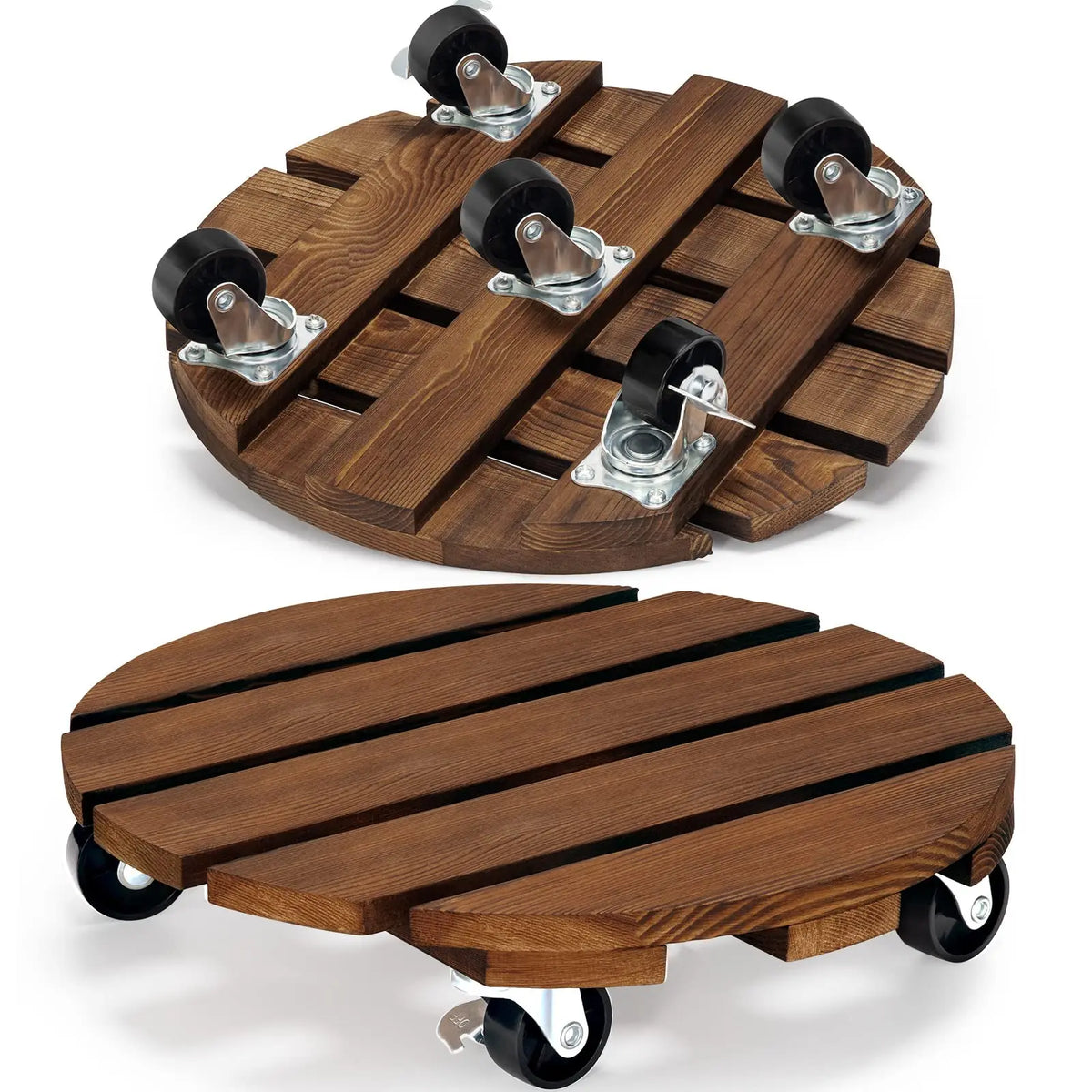 Rolling Wood Plant Caddy with Locking Wheels (2-Pack, 12")
