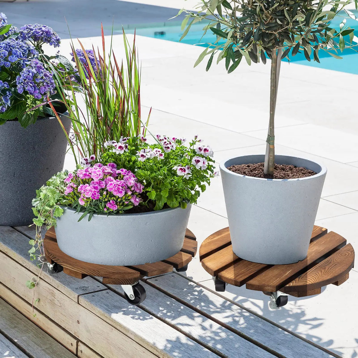 Rolling Wood Plant Caddy with Locking Wheels (2-Pack, 12")
