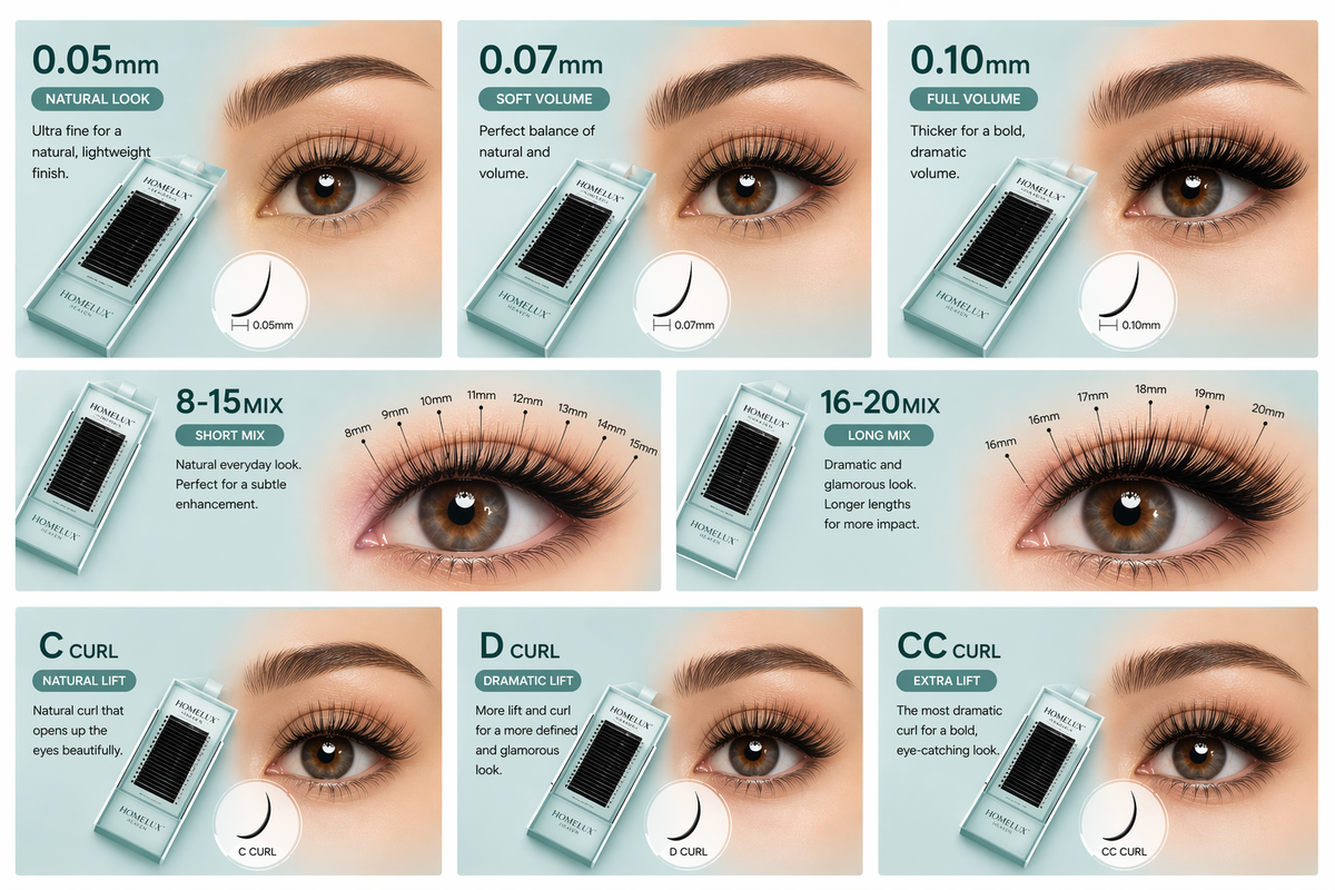 Soft Volume Individual Lash Extensions – 16-Row Mixed-Length Tray