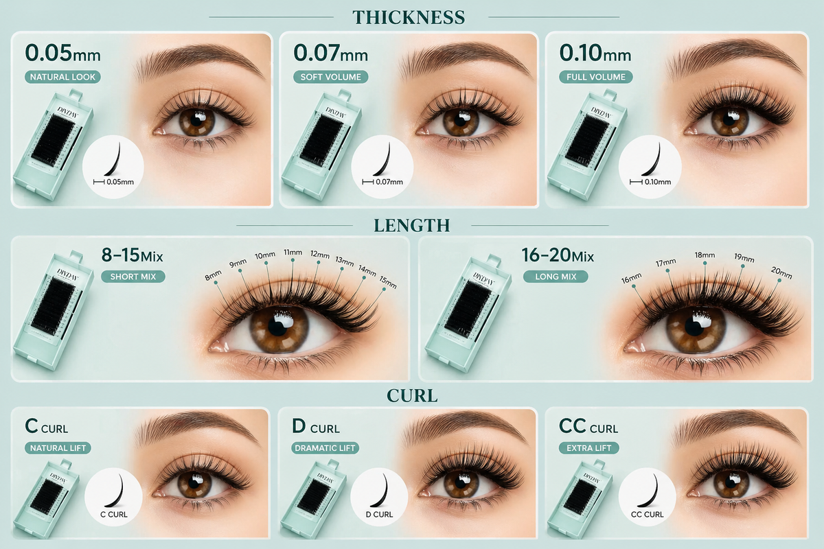 Soft Volume Individual Lash Extensions – 16-Row Mixed-Length Tray