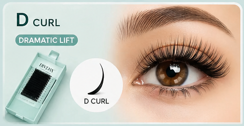 Lash extensions, D curl (dramatic lift)