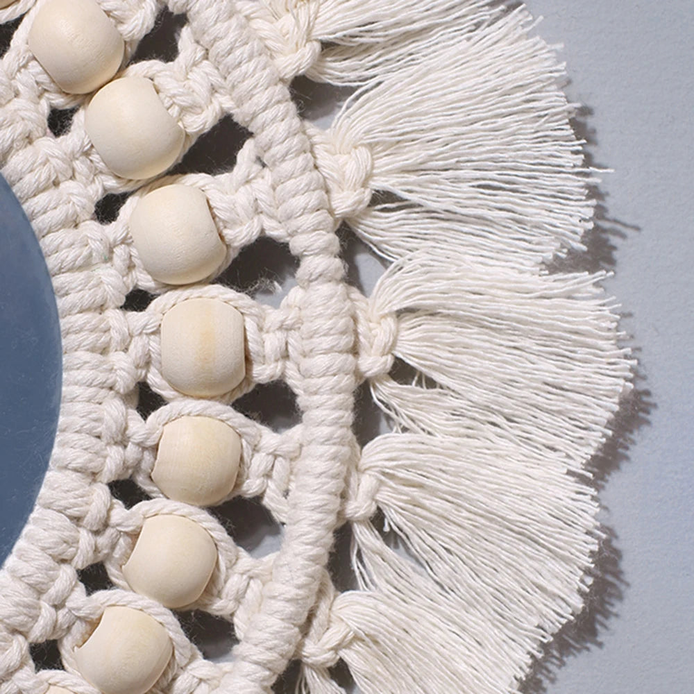Boho Macrame Fringe Round Wall Mirror