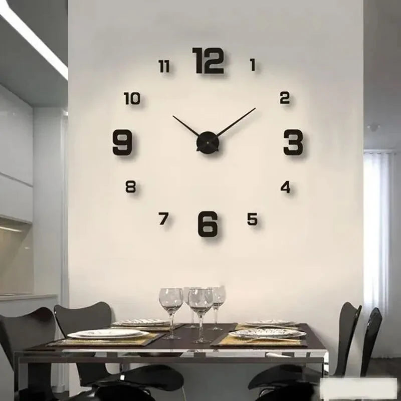 Frameless 3D DIY Wall Clock – Silent Modern Wall Decor, Black