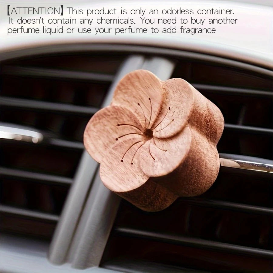 Carved Beechwood Flower Car Vent Diffuser