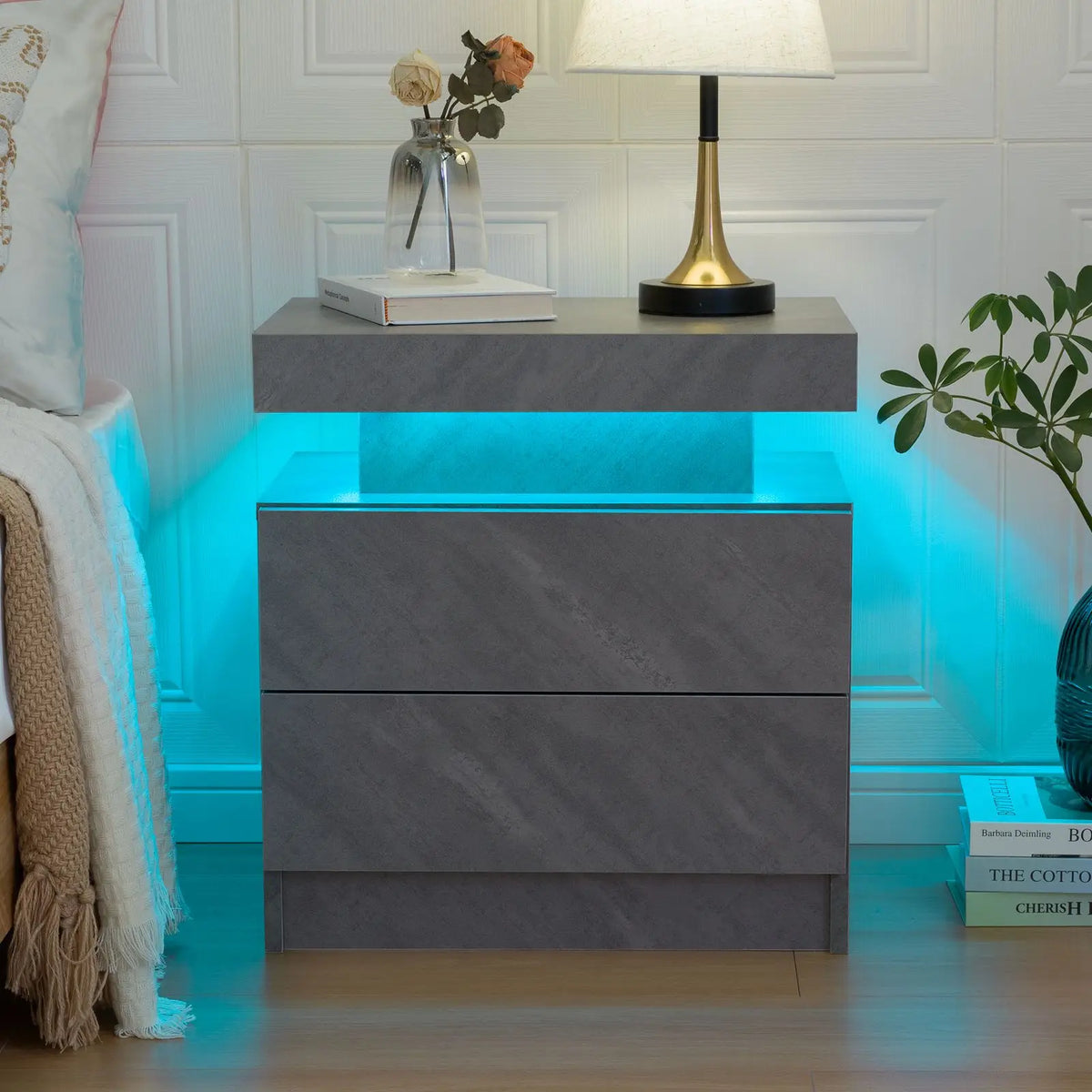 Modern LED Nightstand with 2 Drawers – RGB Bedside Table
