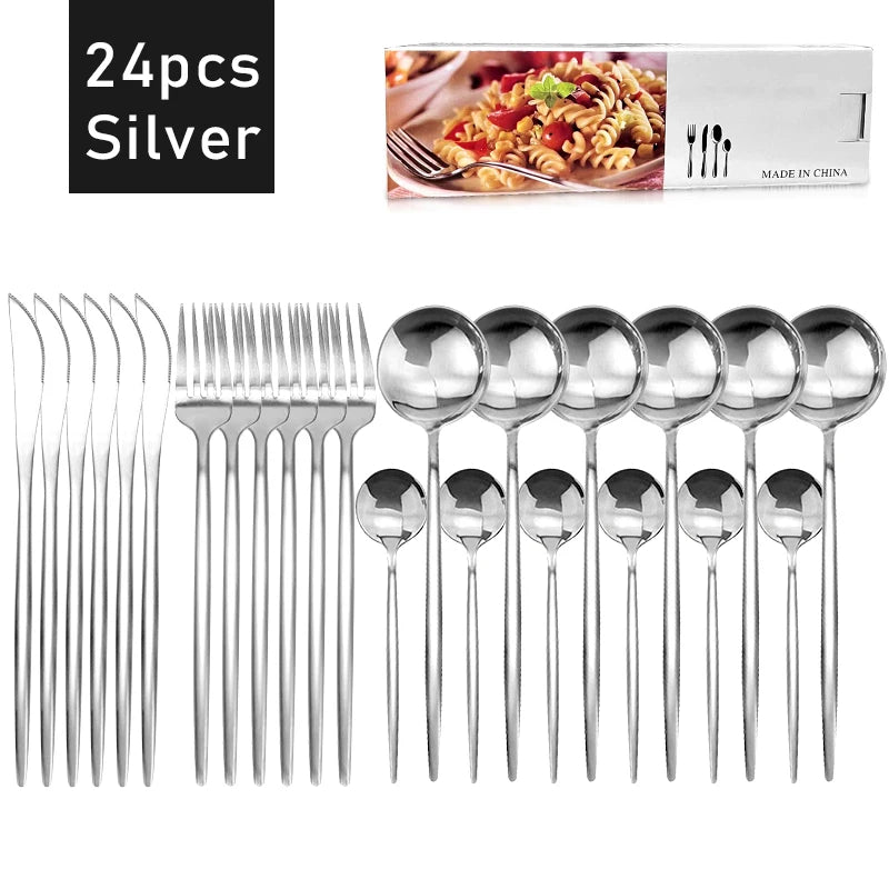 24-Piece Black & Gold Flatware Set (Service for 6)