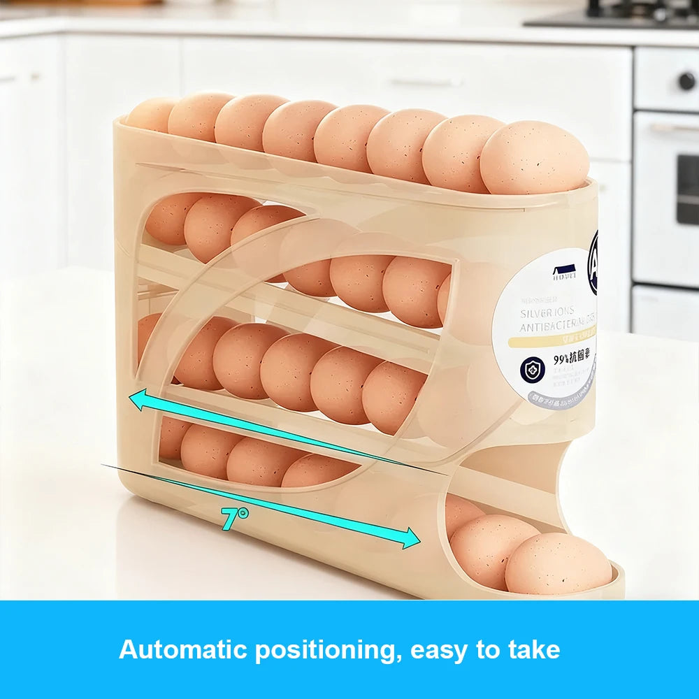 4-Tier Rolling Egg Dispenser Fridge Organizer (Holds About 30 Eggs)