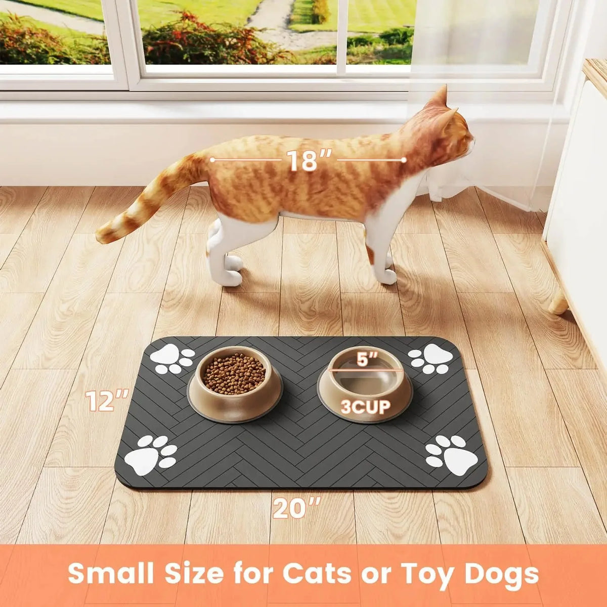 Absorbent Quick-Dry Pet Feeding Mat with Non-Slip Rubber Backing (1 Mat)