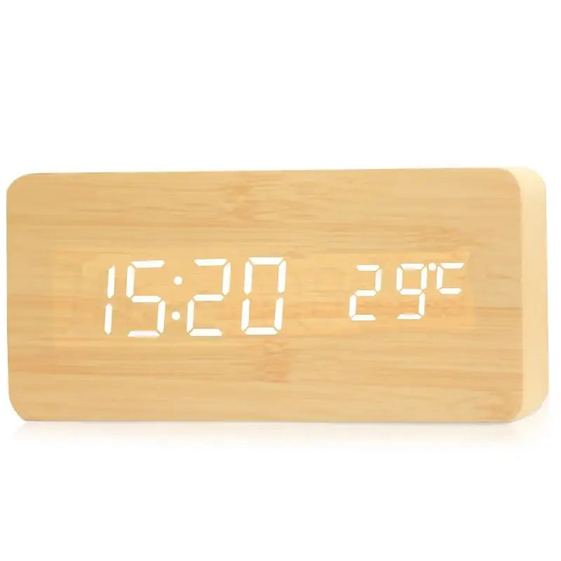 Wood-Look LED Digital Alarm Clock with Temperature Display - Bamboo