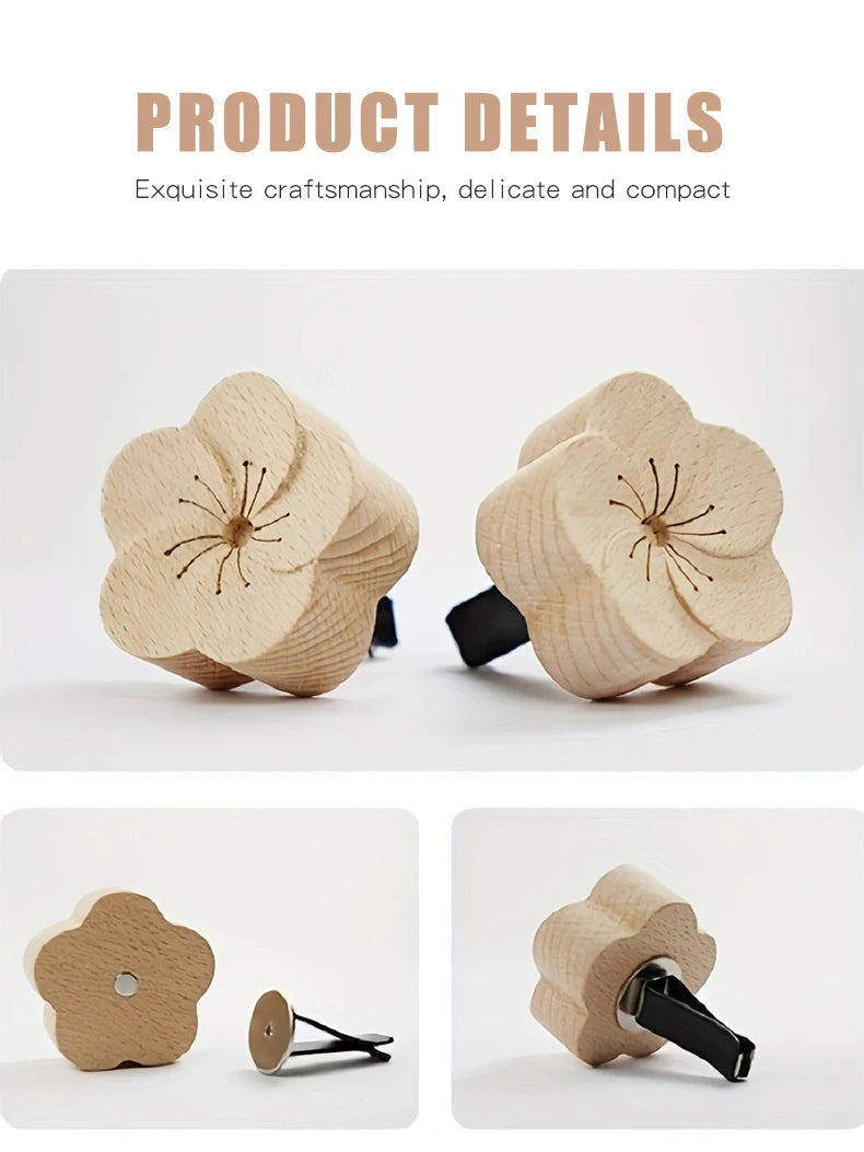 Carved Beechwood Flower Car Vent Diffuser