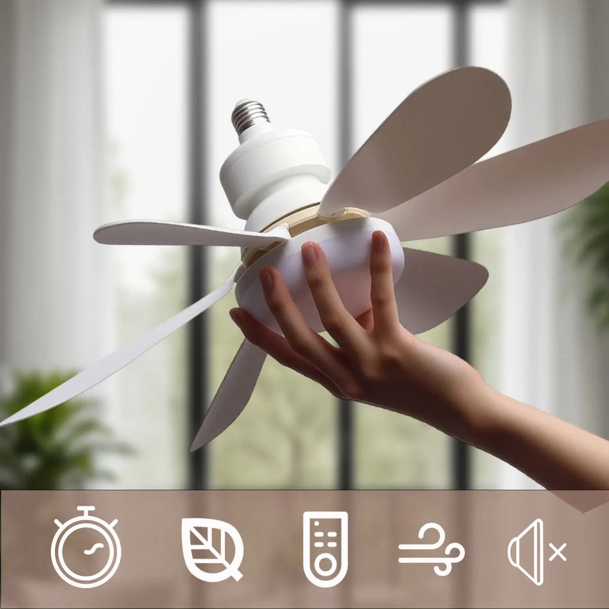 Socket Ceiling Fan with LED Light & Remote – Screws Into a Standard Bulb Socket
