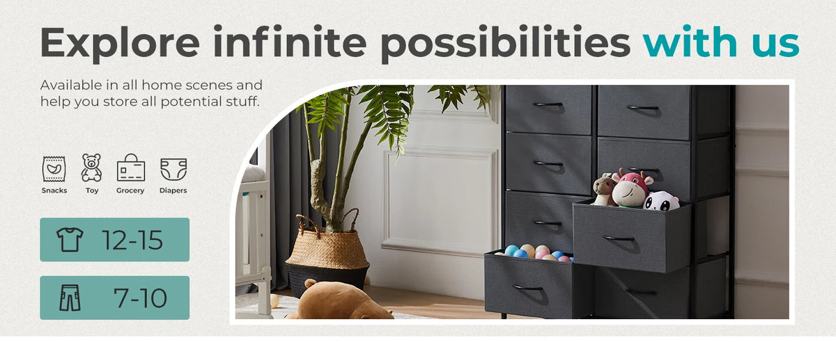 10-Drawer Fabric Storage Dresser with Steel Frame