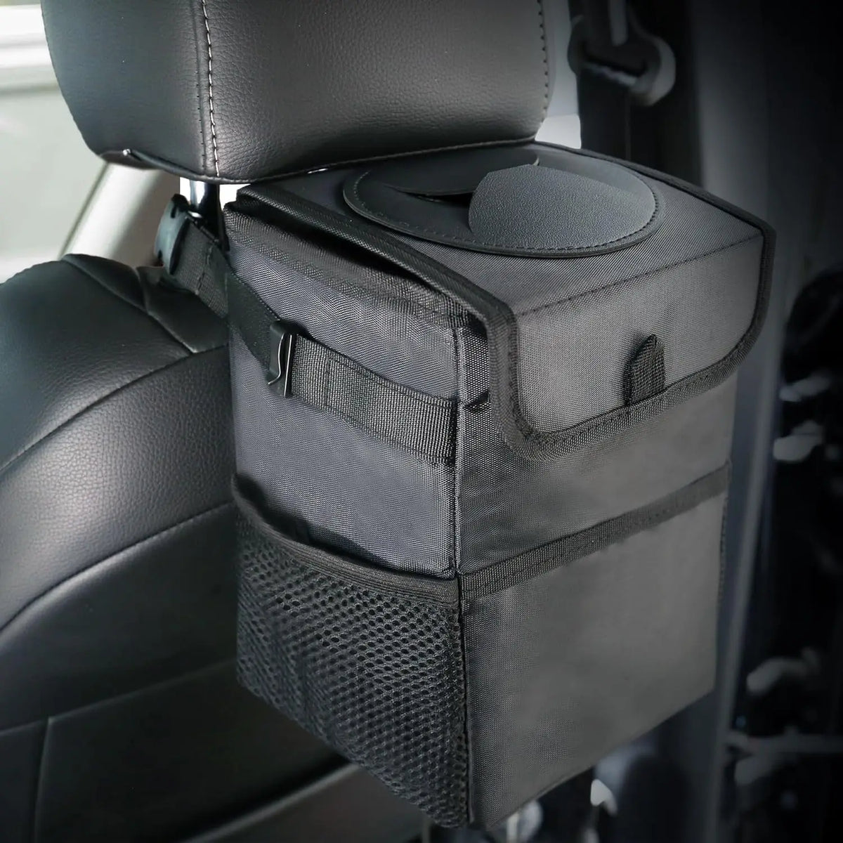 Leakproof Car Trash Can with Lid & Storage Pockets