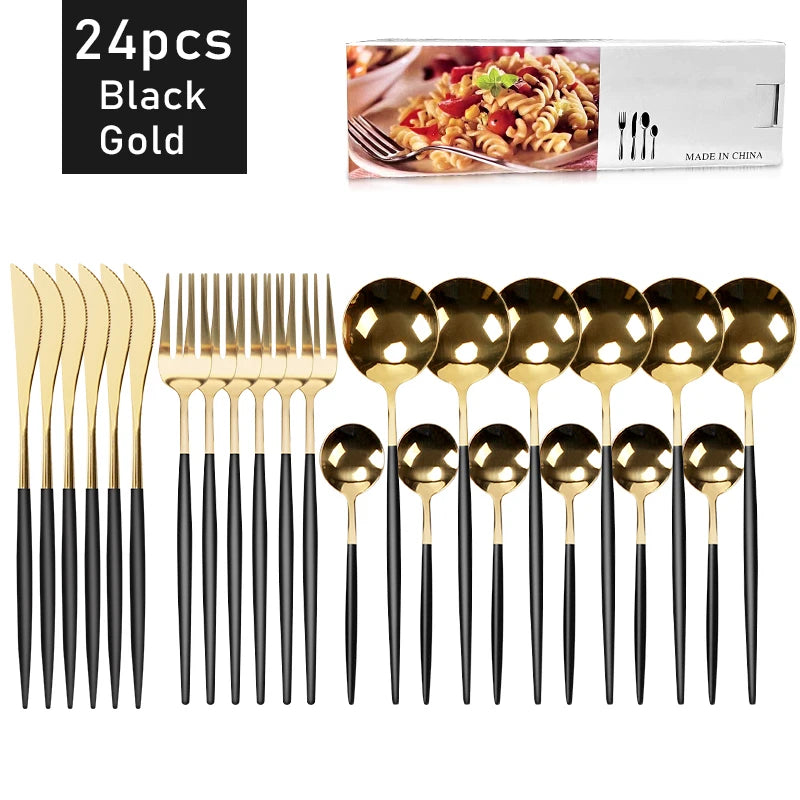 24-Piece Black & Gold Flatware Set (Service for 6)