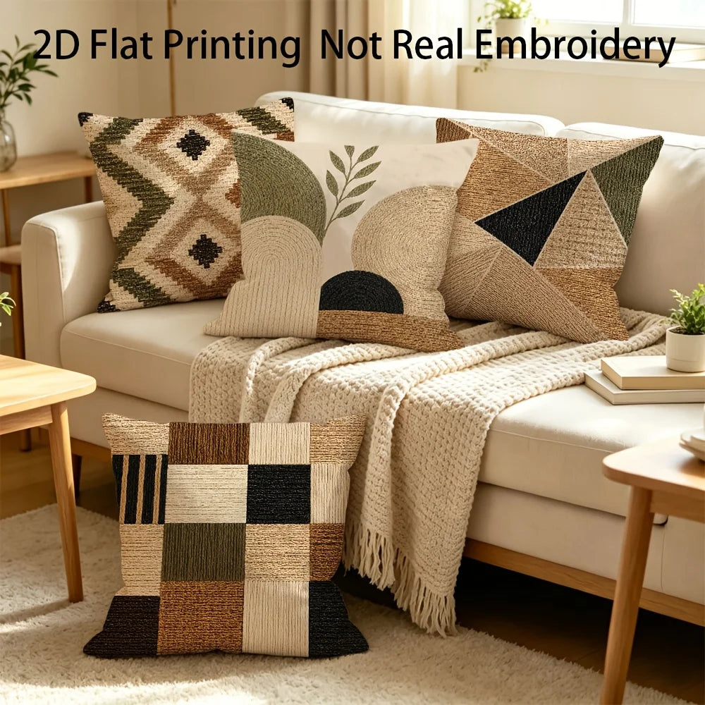 Boho Geometric Throw Pillow Covers, Set of 4 – Neutral Printed Cushion Covers