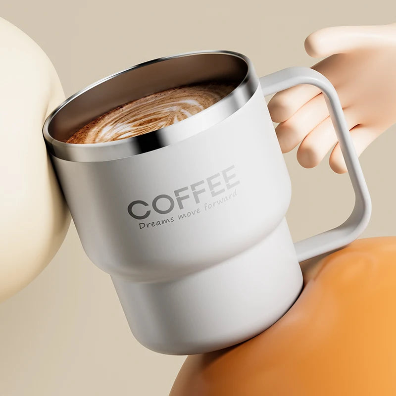 Insulated Stainless Steel Coffee Mug with Lid & Handle (13.5oz)