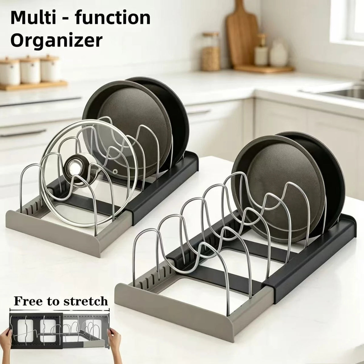 Telescopic Pot Lid & Pan Organizer Rack (7 Dividers)
