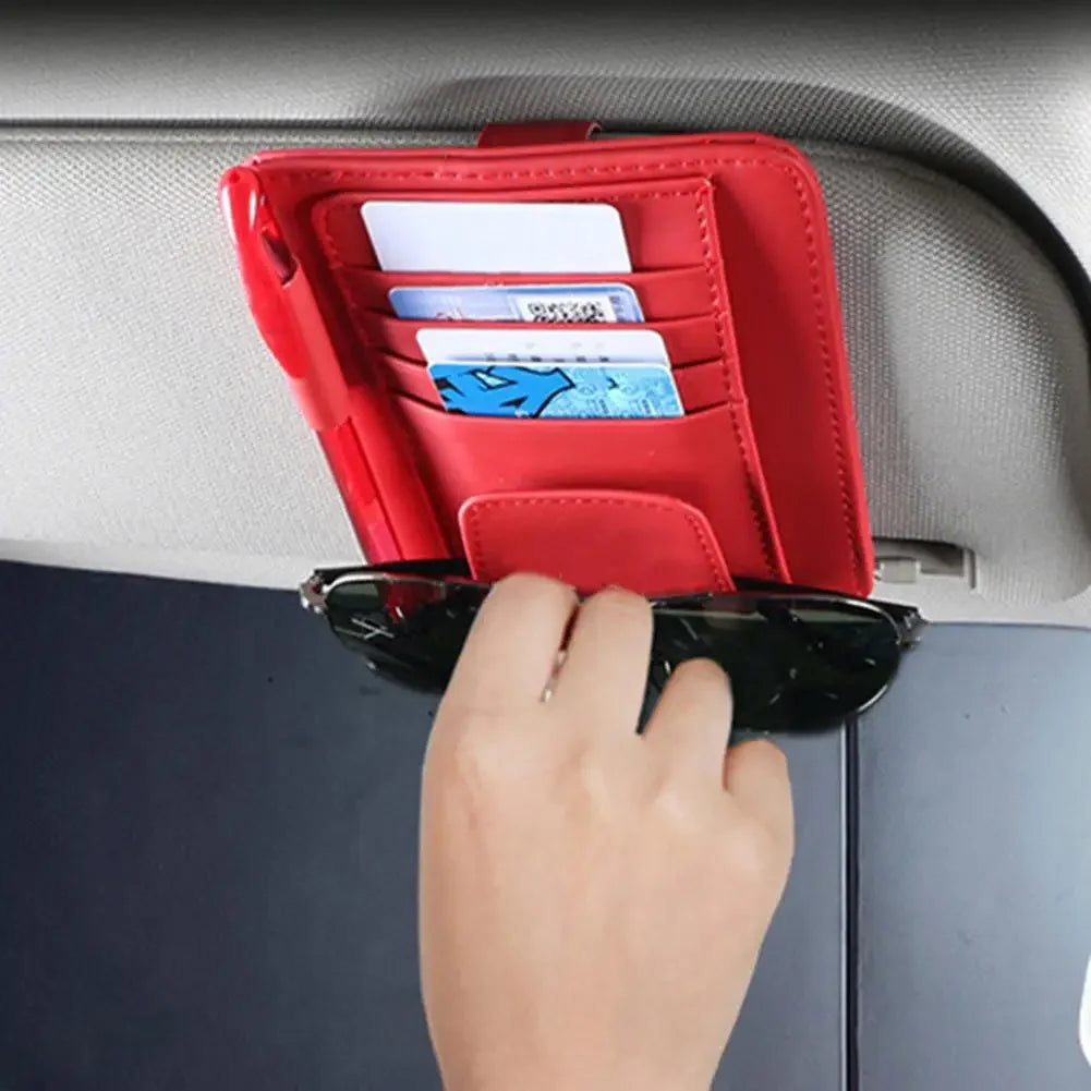 Leather Sun Visor Organizer - Card, Pen & Sunglasses Holder