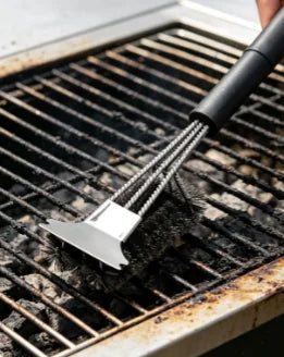 Heavy-Duty Grill Brush & Scraper – 18" Triple-Head Stainless Steel Cleaner