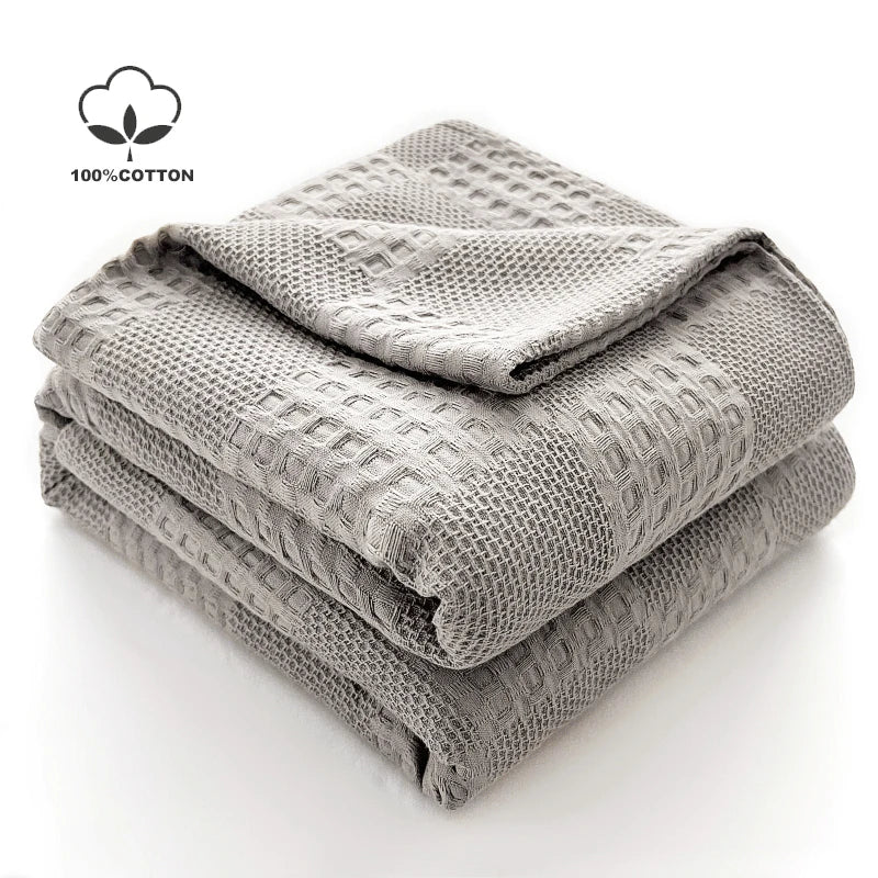 100% Cotton Waffle Weave Throw Blanket – Soft Breathable Sofa Throw, 40 x 60 in