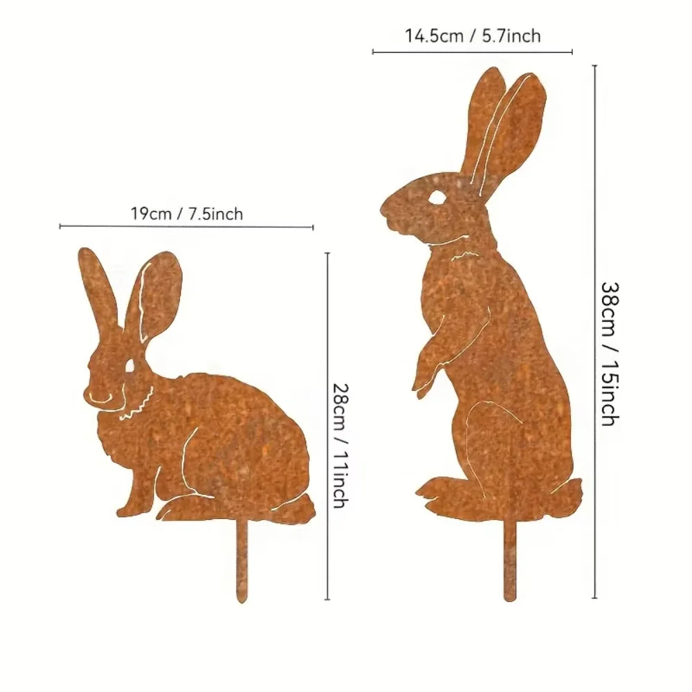 Rustic Metal Rabbit Garden Stake - Bunny Silhouette Yard Art