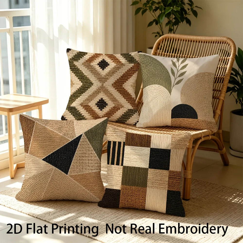 Boho Geometric Throw Pillow Covers, Set of 4 – Neutral Printed Cushion Covers