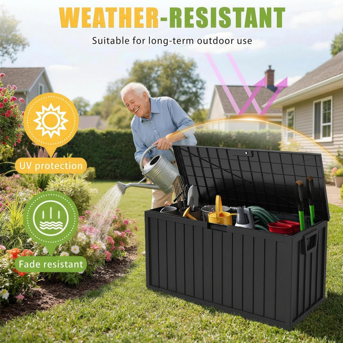 Lockable Resin Outdoor Deck Box – Weatherproof Patio Storage (35 or 75 Gallon)
