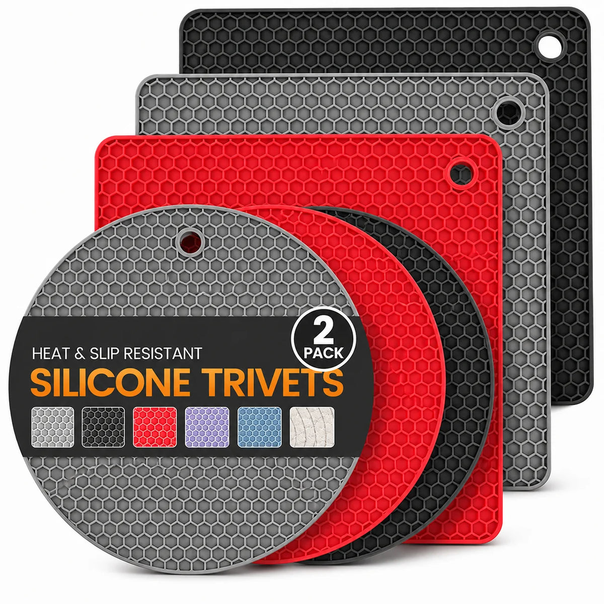 Silicone Honeycomb Trivet Mats, 2-Pack (7 in)