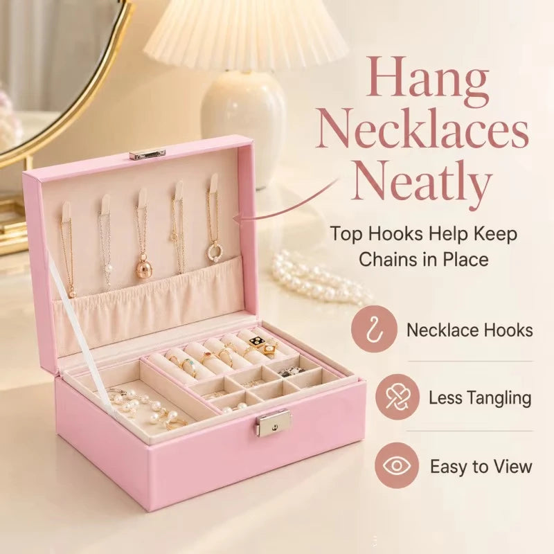 2-Layer PU Leather Jewelry Box with Lock