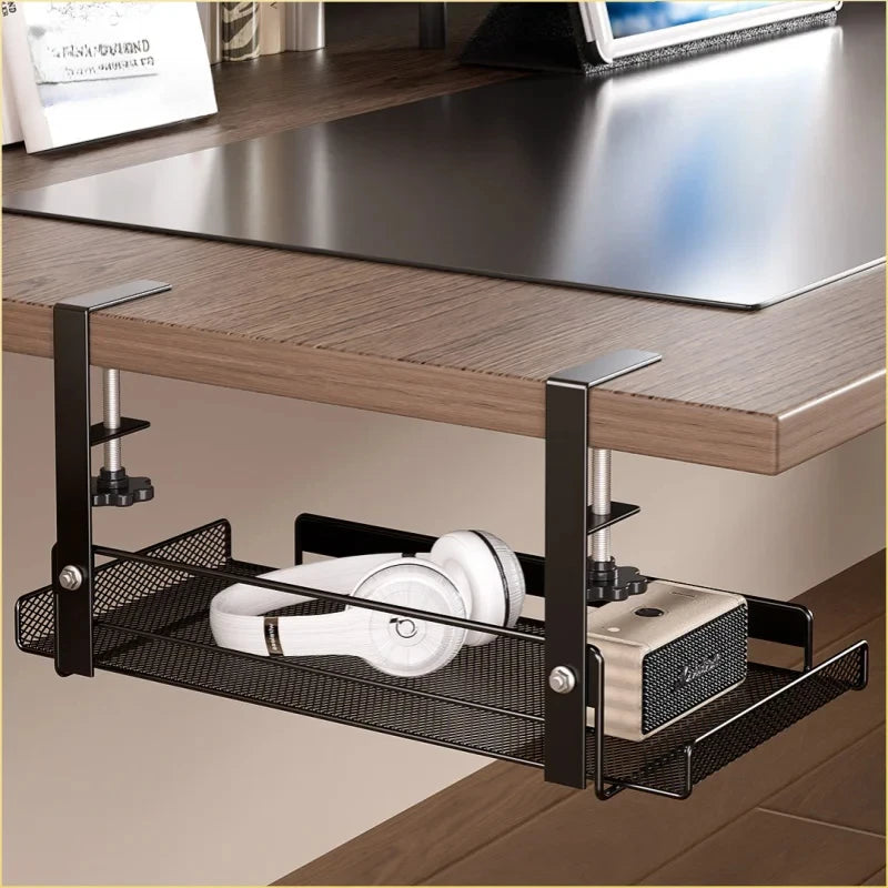 No-Drill Under-Desk Cable Tray – Clamp-On Wire Organizer