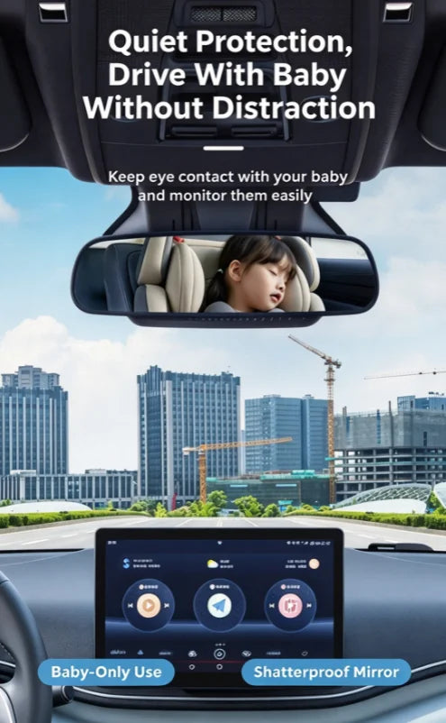 Shatterproof Back Seat Baby Mirror - Wide View, Headrest Strap