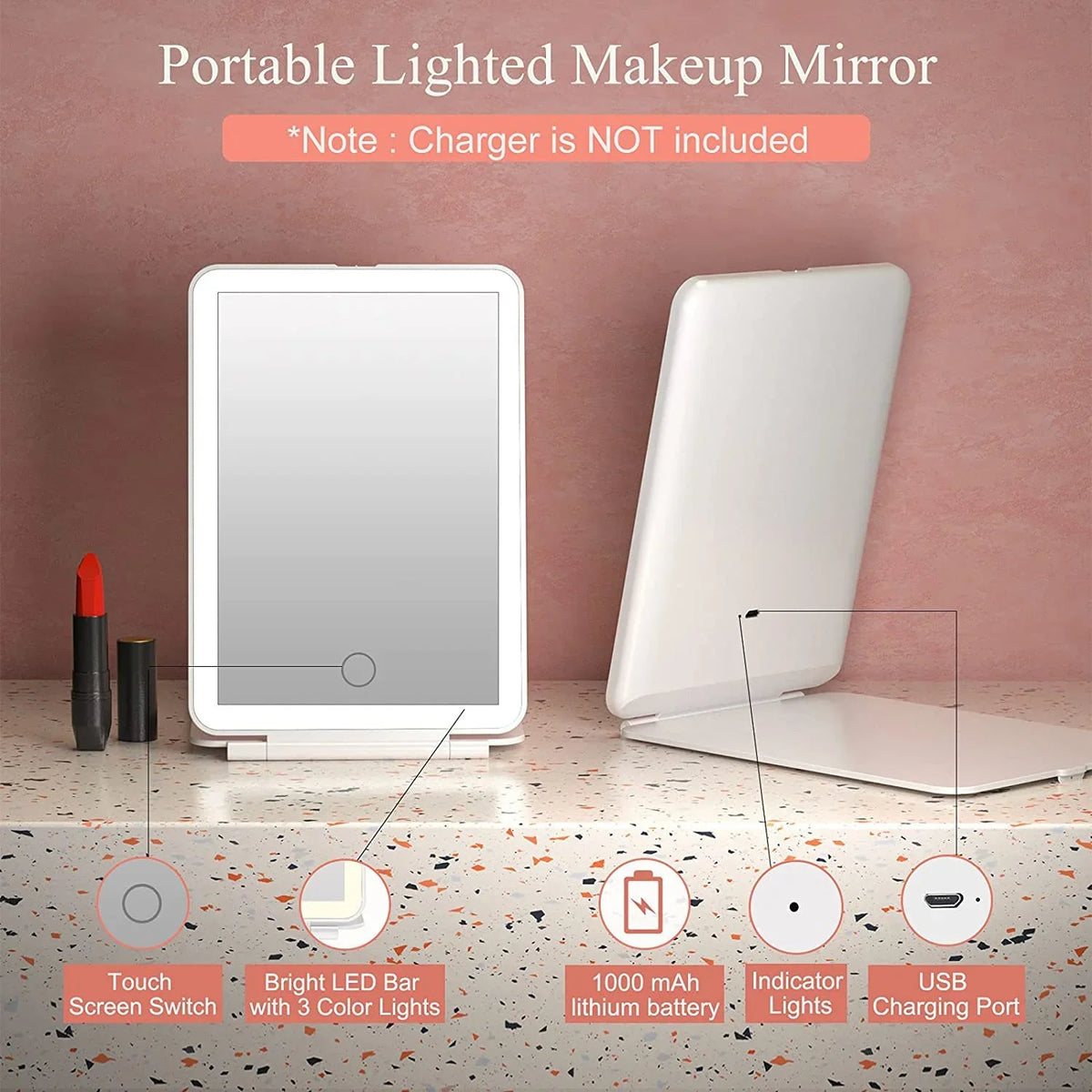 LED Vanity Mirror folded and open