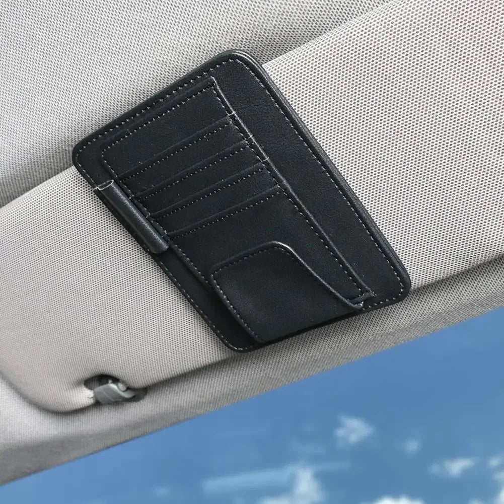 Leather Sun Visor Organizer - Card, Pen & Sunglasses Holder