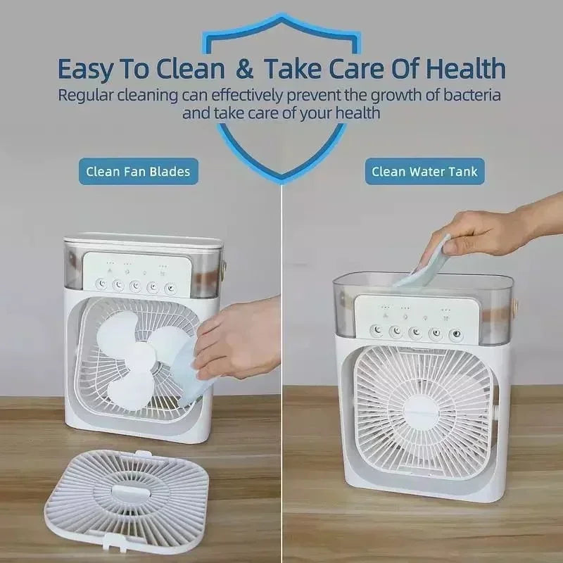 3-in-1 Mini Air Cooler Fan – Cool Mist Humidifier & Night Light