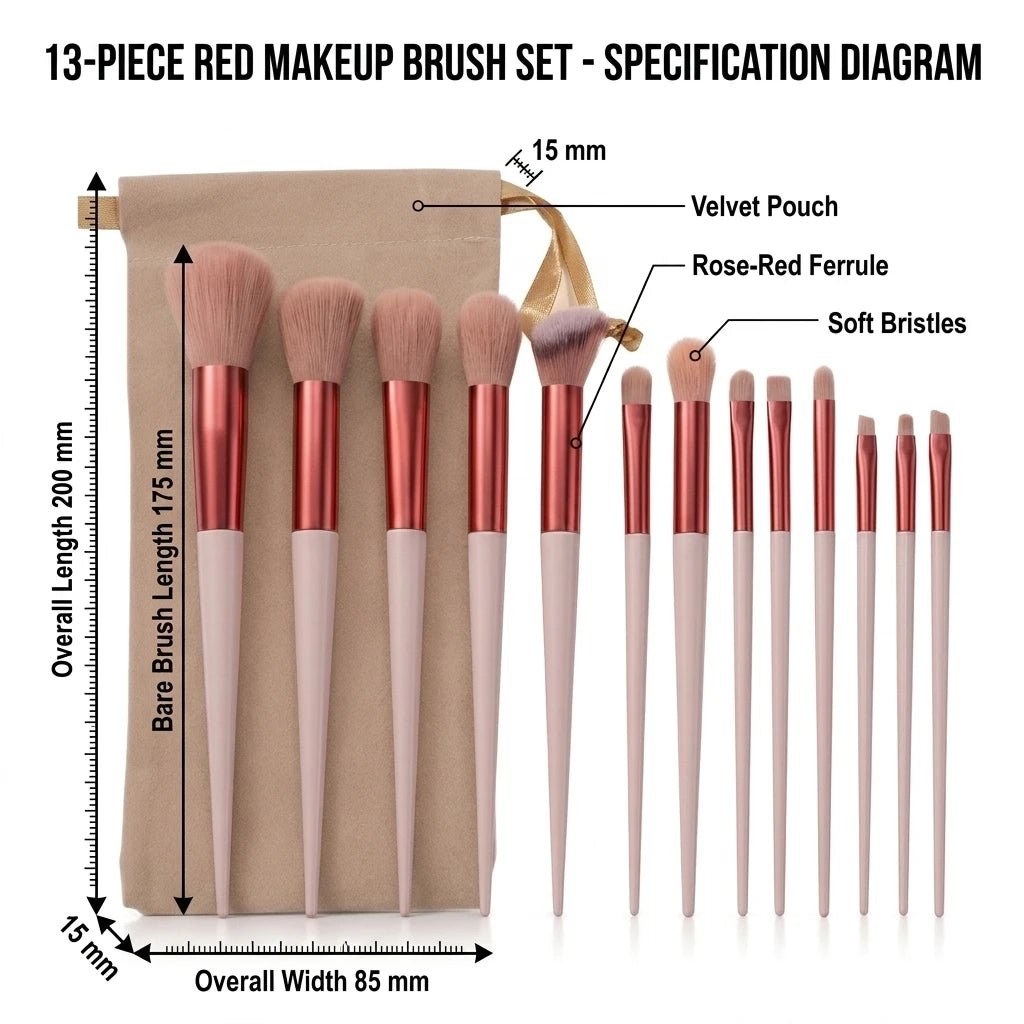 13-Piece Soft Makeup Brush Set with Velvet Pouch