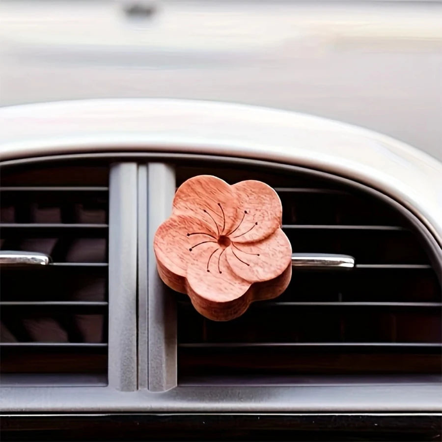 Carved Beechwood Flower Car Vent Diffuser