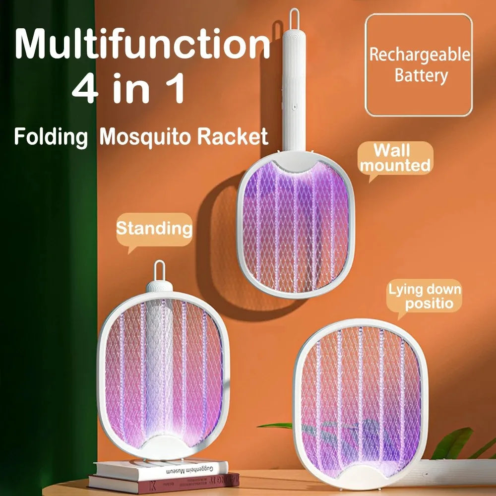 Foldable 2-in-1 Bug Zapper Racket & Mosquito Lamp – USB Rechargeable
