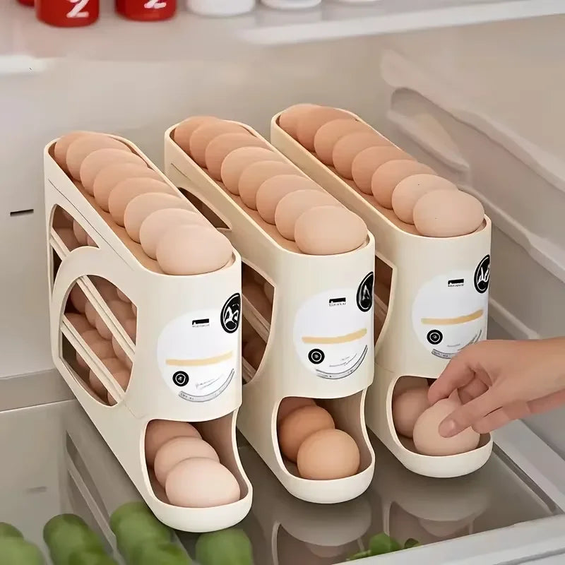 4-Tier Rolling Egg Dispenser Fridge Organizer (Holds About 30 Eggs)
