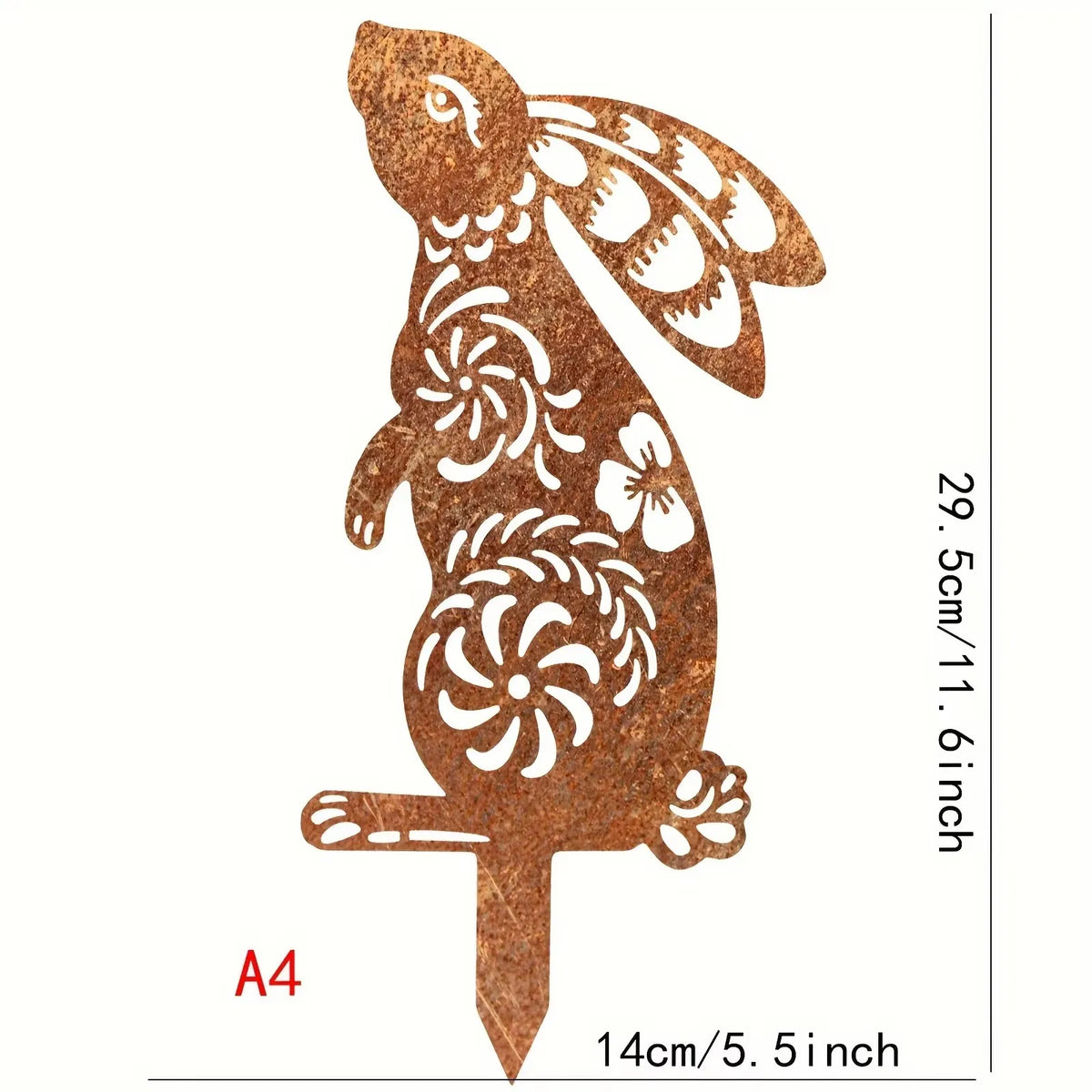 Rustic Metal Rabbit Garden Stake - Bunny Silhouette Yard Art