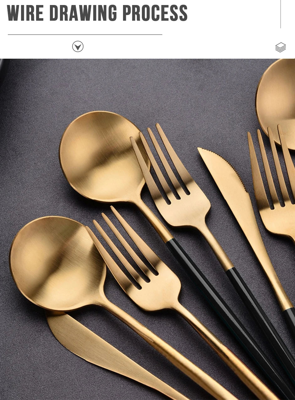 24-Piece Black & Gold Flatware Set (Service for 6)