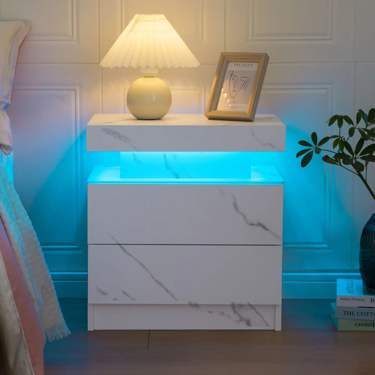 Modern LED Nightstand with 2 Drawers – RGB Bedside Table