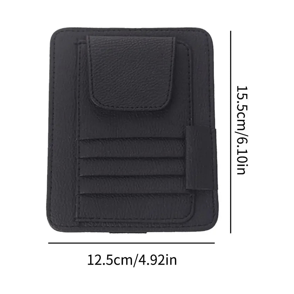 Leather Sun Visor Organizer - Card, Pen & Sunglasses Holder