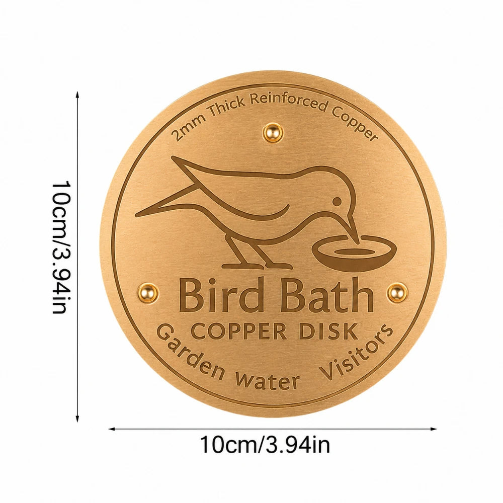 Copper Bird Bath Disk - Decorative Copper Insert for Cleaner Bird Bath Water