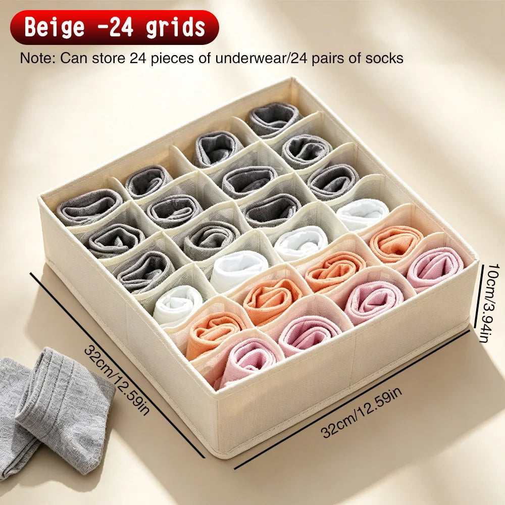 Foldable Fabric Drawer Organizer with Divider Grids