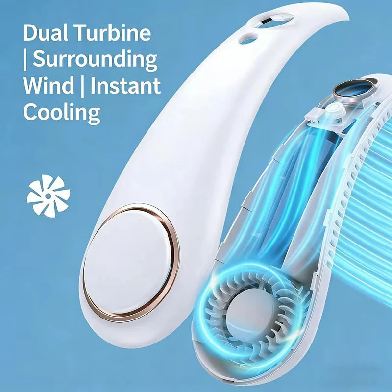 Bladeless Neck Fan – Hands-Free Wearable Cooler, 5 Speeds, LED Display