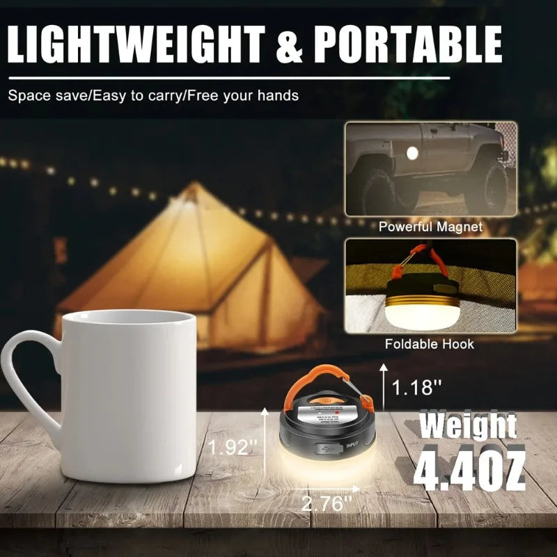 Rechargeable LED Camping Lantern (2-Pack) – Magnetic, Hanging Hook, Power Bank
