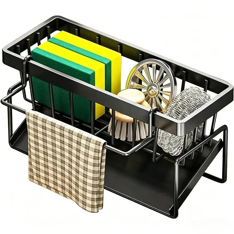 Self-Draining Sink Caddy with Sponge, Brush & Towel Holder