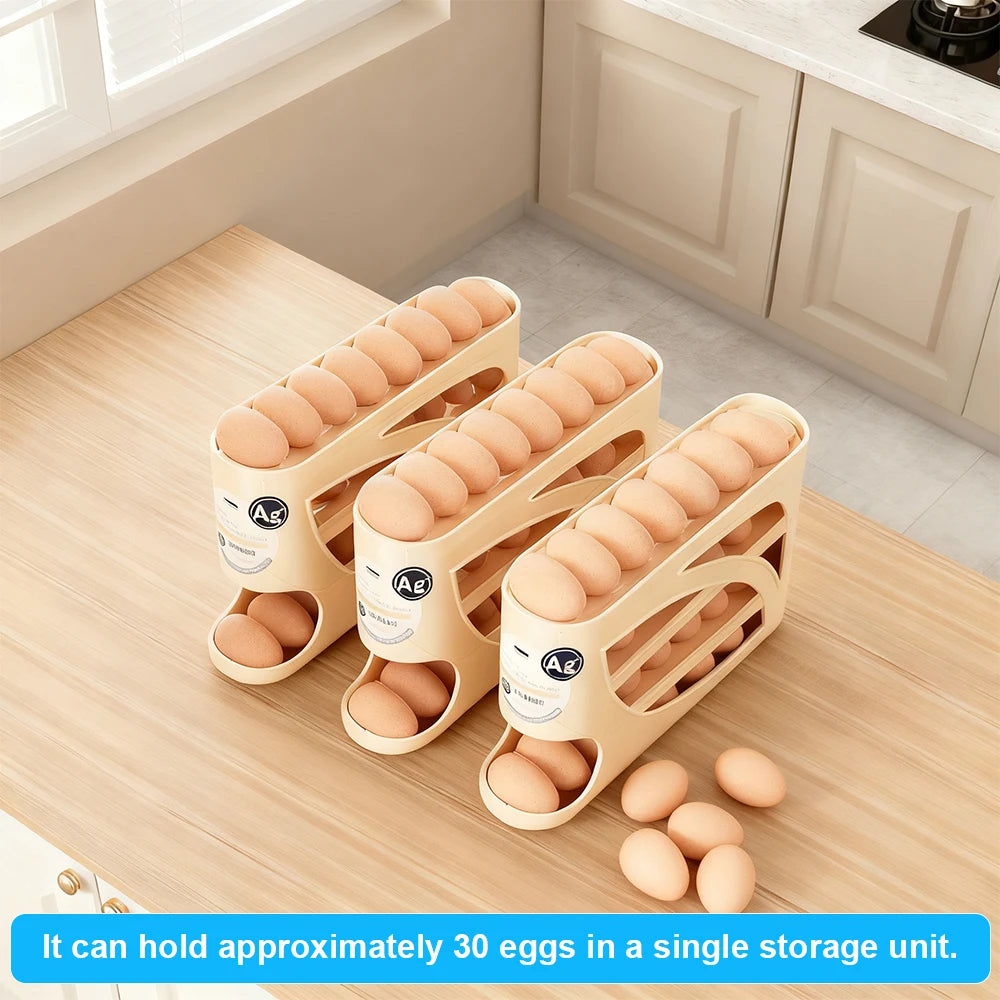 4-Tier Rolling Egg Dispenser Fridge Organizer (Holds About 30 Eggs)