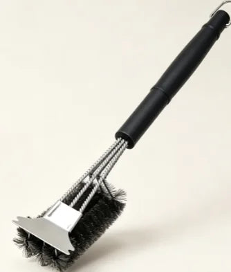 Heavy-Duty Grill Brush & Scraper – 18" Triple-Head Stainless Steel Cleaner