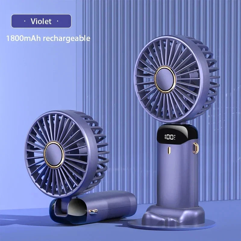 Foldable Neck & Handheld Fan with Phone Stand – 5-Speed Rechargeable